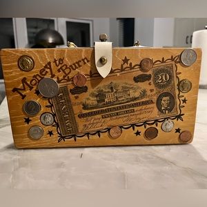 Vintage Enid Collins “Money to Burn”wooden box purse.